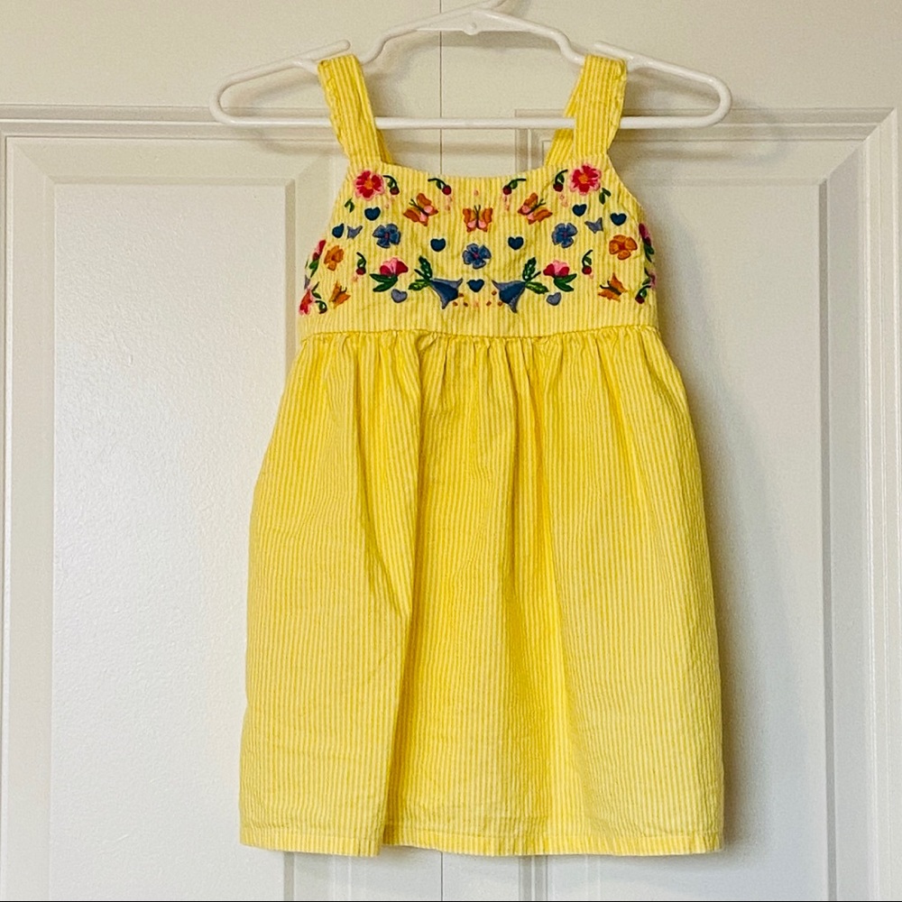 Yellow Floral Pinstriped Dress Sz 6-9m